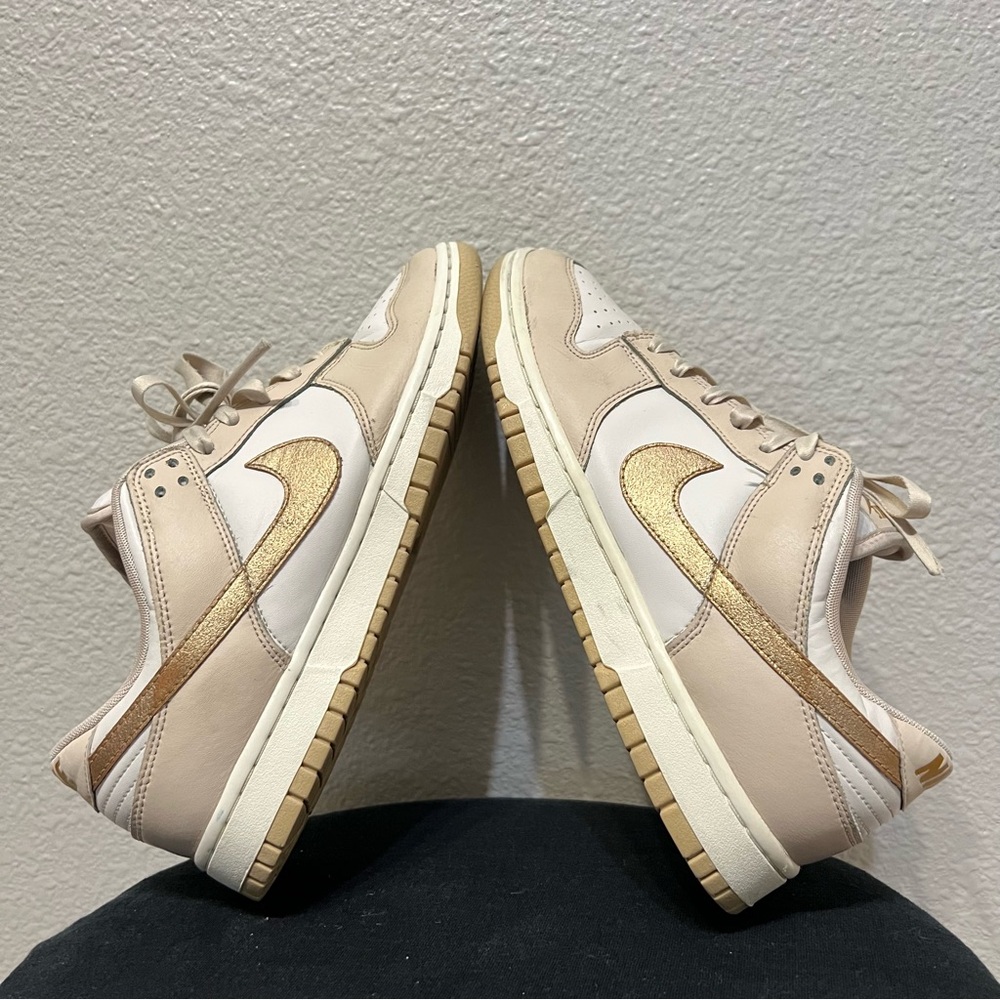 Nike Dunk Low Women's US 9.5 Casual Shoes Gold Swoosh Leather Sneaker DX5930-001 - Picture 2 of 8